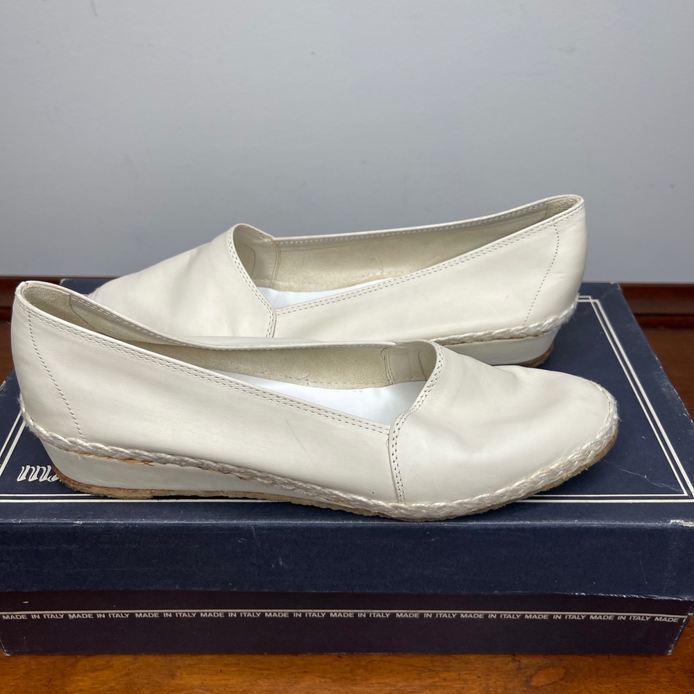 Maserati Gamma Sultana Calf Leather Espadrille Wedge Shoe Cream Bisquit Italy 5B